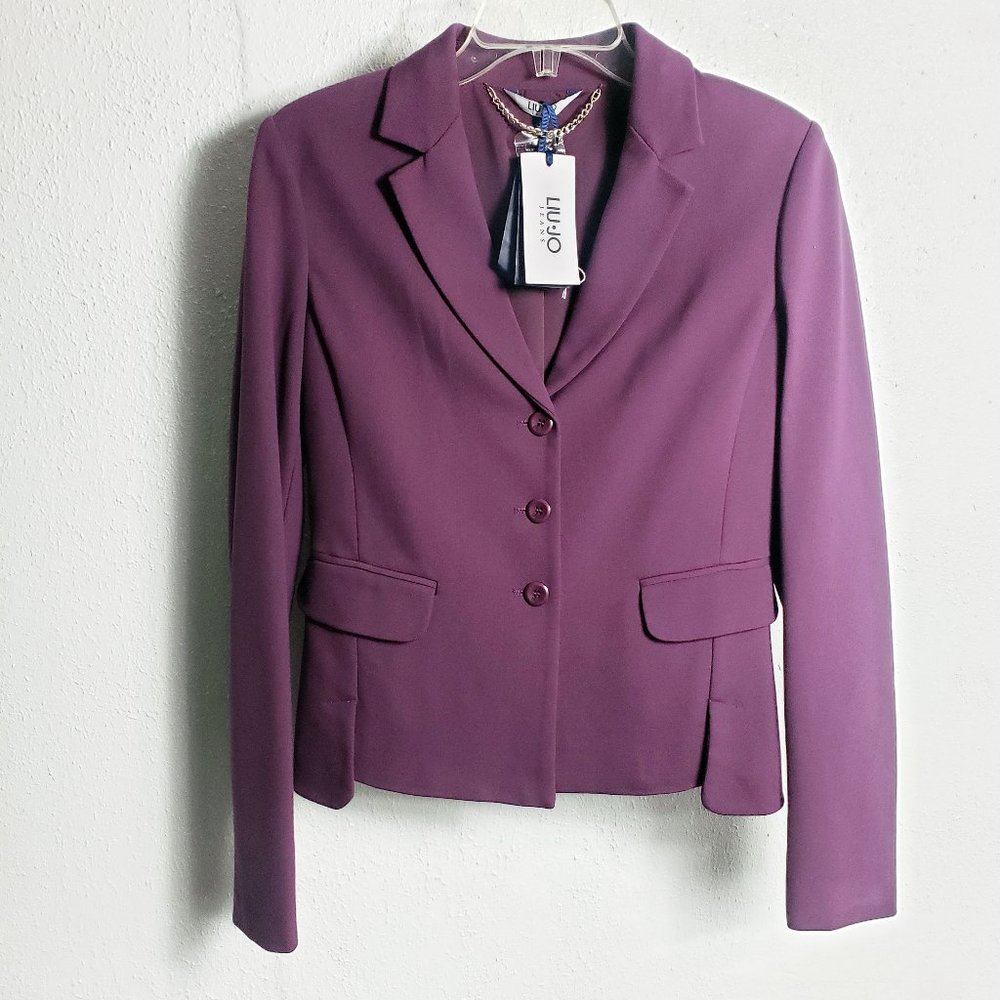 LUI JO Women's Italian Plum Lined Button Down Peplum Suit Coat Jacket Blazer